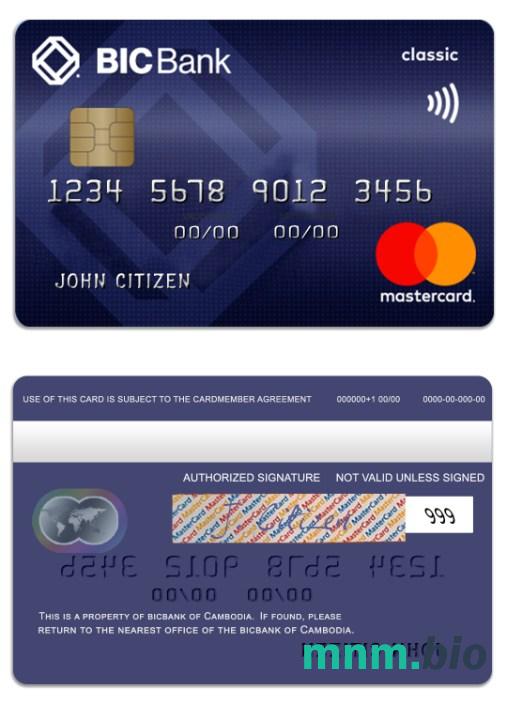 Cambodia BICBank credit klasyczny przykład karty mastercard w formacie PSD